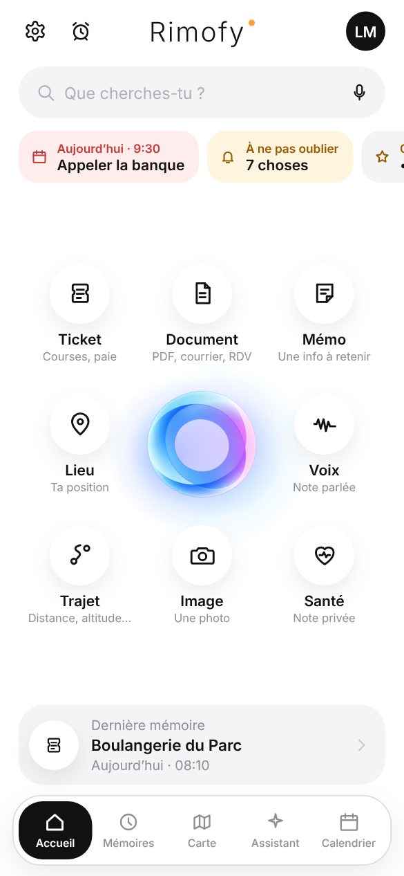 Accueil : recherche, prochain rendez-vous et huit captures autour du logo