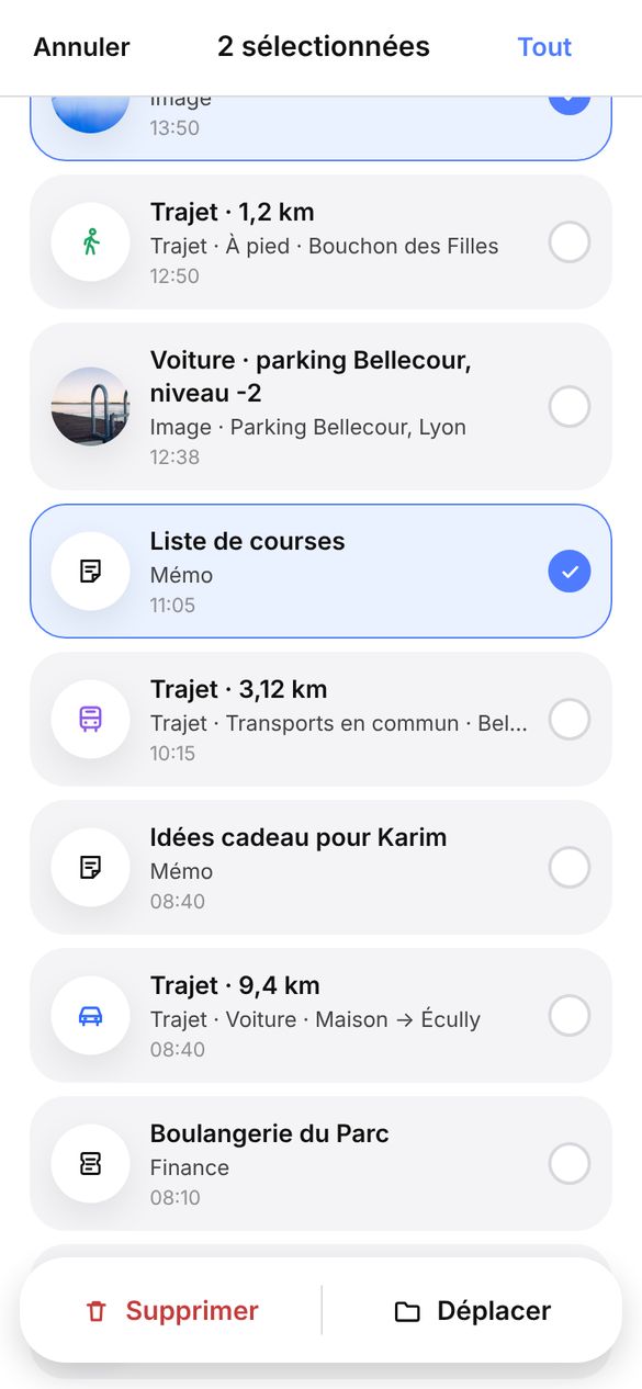 Sélection multiple dans Mémoires